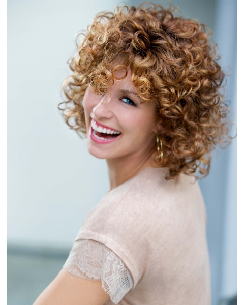 Affordable Auburn Curly Shoulder Length Lace Front Classic Synthetic Women Wigs