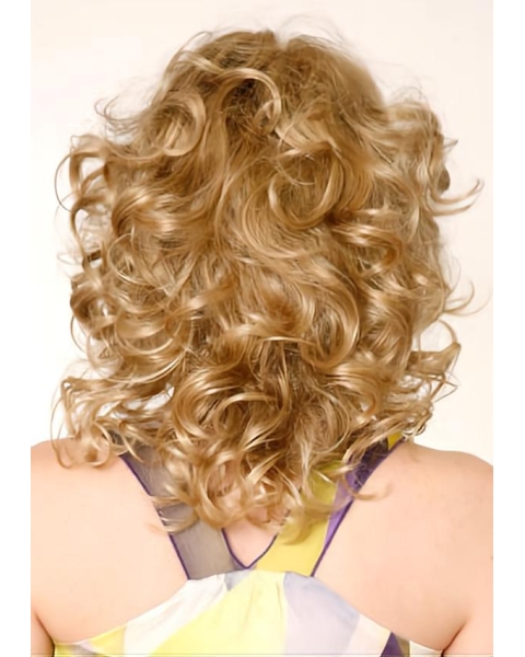 Shining Medium Blonde Curly Lace Front Synthetic Women Wigs