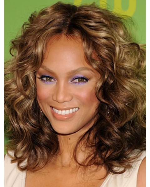  Contemporary Girlish Shoulder-length Curly Shag Glueless Lace Front Human Hair Tyra Banks Wig for women