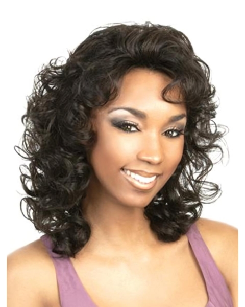 Top Black Curly Shoulder Length Capless Classic Human Hair Women Wigs