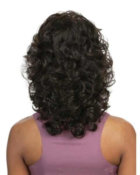 Top Black Curly Shoulder Length Capless Classic Human Hair Women Wigs