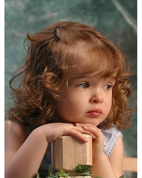 Glamorous Auburn Curly Shoulder Length Lace Front Human Hair Kids Wigs