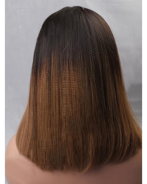 Inspired Ombre Medium Length Straight Lace Front Human Hair Women Wig