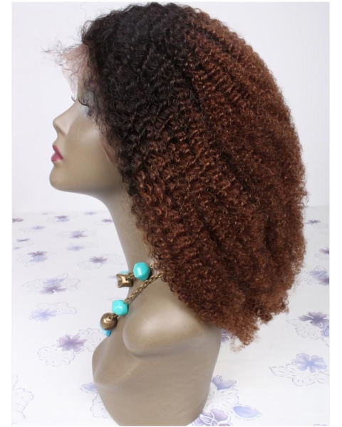 16" Two Tone Shoulder Length Curly Full Lace Human Hair Women Wigs