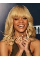 Fashion Blonde Curly Shoulder Length Capless Synthetic Rihanna Women Wigs