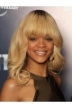 Fashion Blonde Curly Shoulder Length Capless Synthetic Rihanna Women Wigs