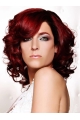 14 Inches Dark Red Curly  Shoulder Length Lace Front Human Hair Women Wigs