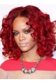 14 Inches Red Curly Shoulder Length Lace Front Human Hair Women Wigs