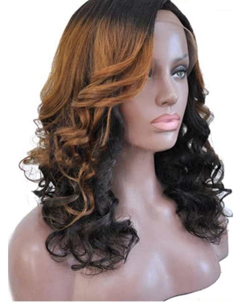 16" Shoulder Length Curly Full Lace Human Hair Ombre Wigs 