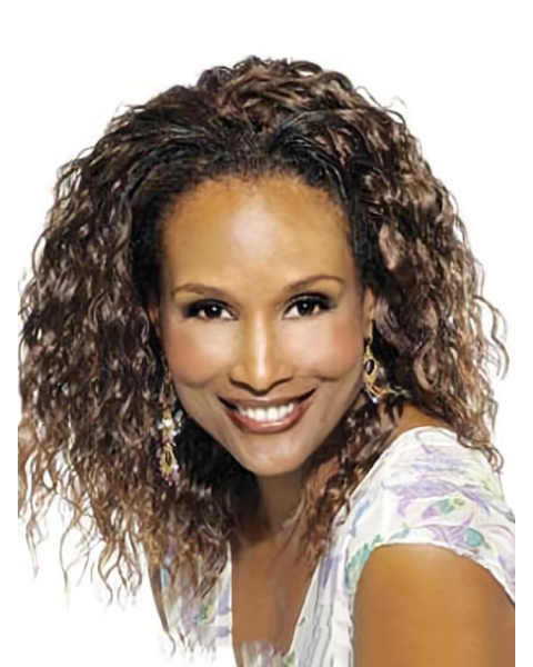  Natural-looking mid-length bouncy deep-curl full lace human hair Beverly Johnson wig For Women