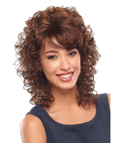 Unique Auburn Curly Shoulder Length lace Front Classic Synthetic Women Wigs