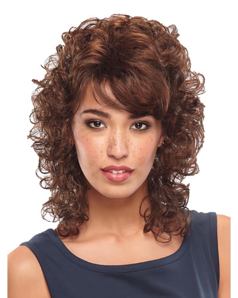 Unique Auburn Curly Shoulder Length lace Front Classic Synthetic Women Wigs