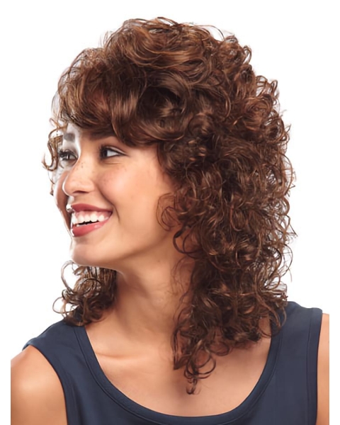 Unique Auburn Curly Shoulder Length lace Front Classic Synthetic Women Wigs