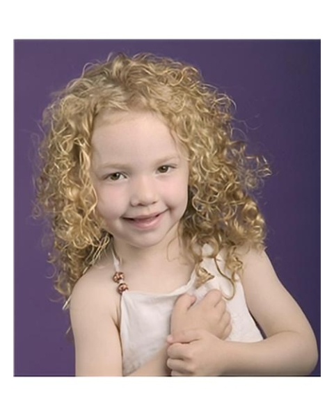 Natural Blonde Curly Shoulder Length Lace Synthetic Kids Wigs