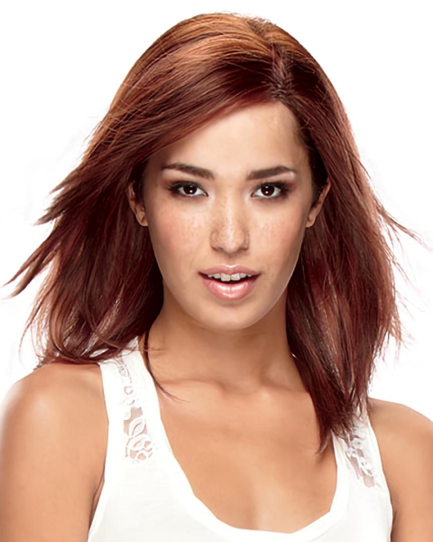 Fabulous Auburn Curly Shoulder Length Hand-Tied Remy Human Hair Women Wigs