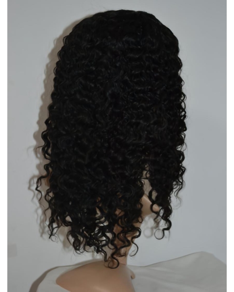 Stylish Black Curly Shoulder Length Lace Front Human Hair U Part Women Wigs