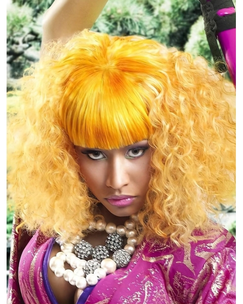 13" Curly Ombre/2 tone With Bangs Shoulder Length Capless Synthetic Women Nicki Minaj Hair