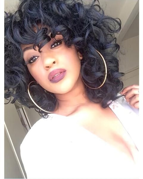  Black Curly Medium Capless Synthetic African American Women Wigs