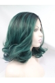 Synthetic Shoulder Length Ombre/2 Tone Lace Front Without Bangs Curly Women Wigs