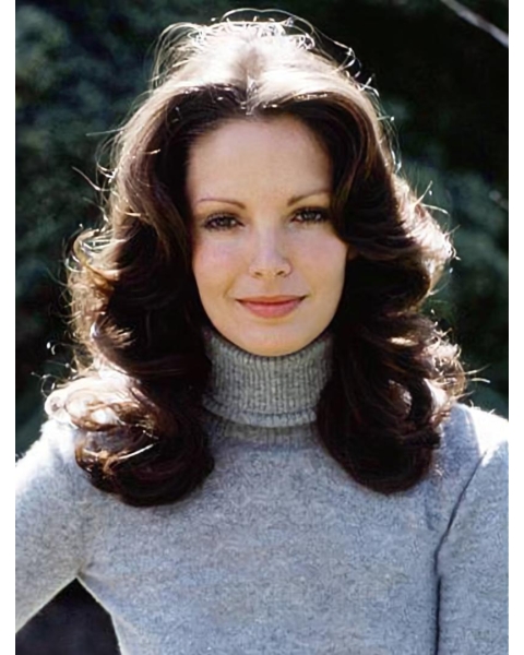 Curly Brown Shoulder Length Without Bangs  Lace Front Human Hair Women Jaclyn Smith Wigs