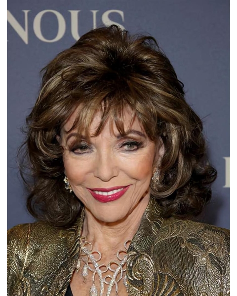 Classic Curly Shoulder Length Lace Front Synthetic Women Joan Collins Wigs