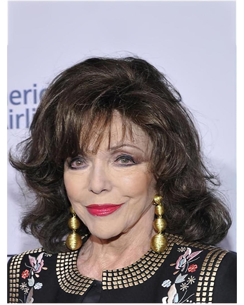 Classic Curly Shoulder Length Capless Human Hair Women Joan Collins Wigs