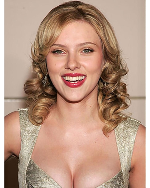 Blonde Curly Shoulder Length Lace Front Synthetic Scarlett Johansson Women Wigs