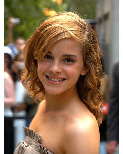  Shoulder Length Curly Capless Human Hair Emma Watson Women Wigs