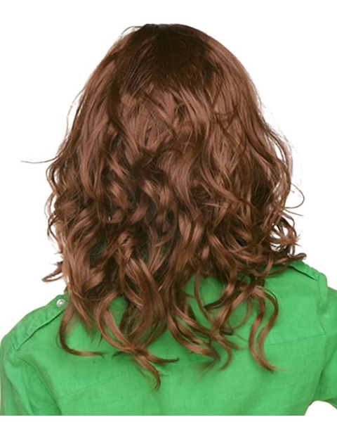 No-fuss Brown Curly Shoulder Length Capless Synthetic African American Women Wigs