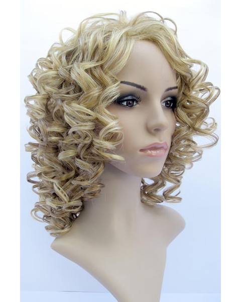 Beautiful Blonde Curly Shoulder Length Capless Synthetic Kids Wigs