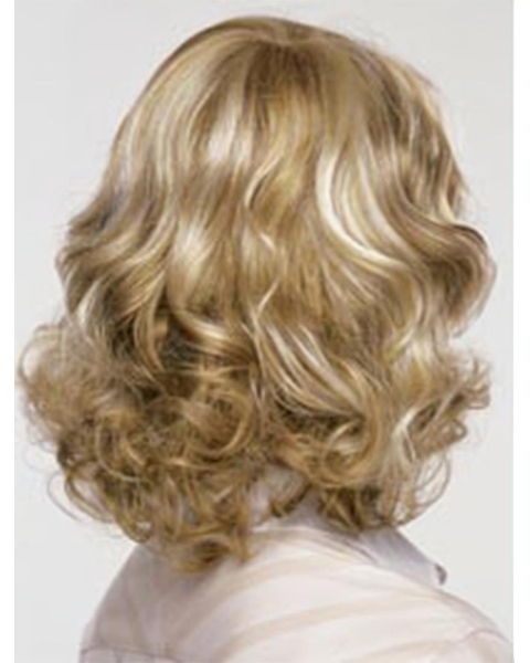 Medium Blonde Designed Curly Mono Synthetic Women Wigs