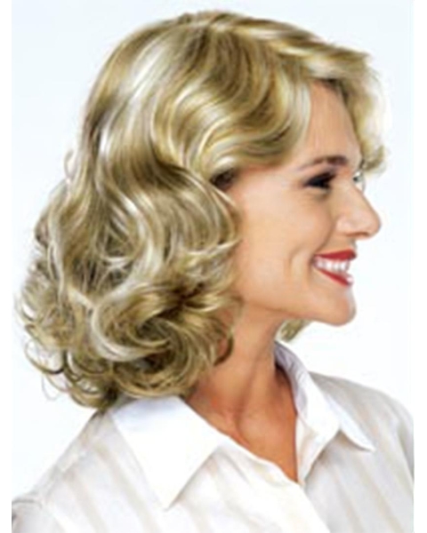 Medium Blonde Designed Curly Mono Synthetic Women Wigs