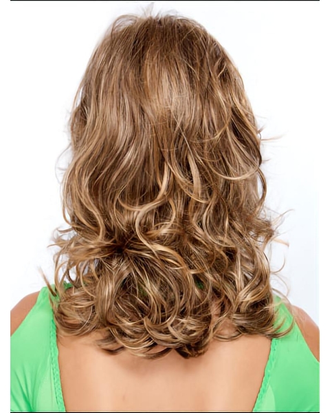 Classic Pleasing Blonde Curly Capless Synthetic Medium Women Wigs