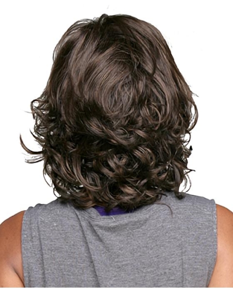 Fashion Brown Curly Capless Synthetic Medium Women Wigs