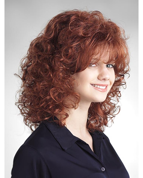 Traditional Auburn Curly Shoulder Length Capless Classic Synthetic Women Wigs