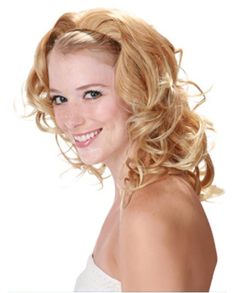 Blonde Curly Shoulder Length Capless Synthetic  Wigs & Half  Women Wigs