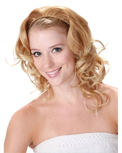 Blonde Curly Shoulder Length Capless Synthetic  Wigs & Half  Women Wigs