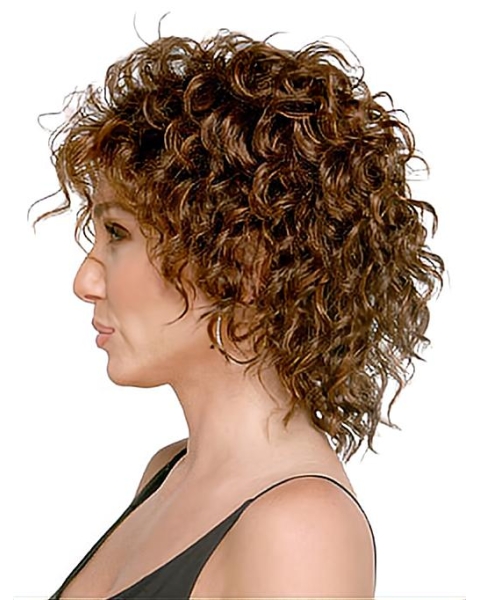 Sleek Auburn Curly Shoulder Length Capless Synthetic Women Wigs