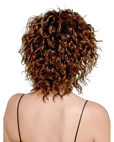 Sleek Auburn Curly Shoulder Length Capless Synthetic Women Wigs