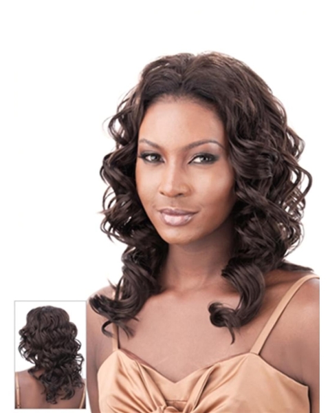 Hairstyles Brown Curly Shoulder Length Capless Human Hair Wigs & Half Wigs