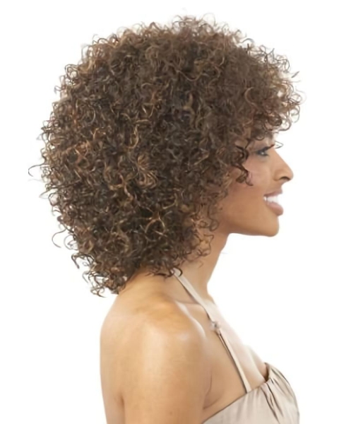 Refined Brown Curly Shoulder Length Glueless Lace Front Synthetic Women Wigs