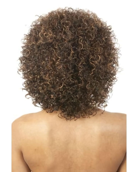 Refined Brown Curly Shoulder Length Glueless Lace Front Synthetic Women Wigs