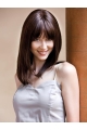 Straight Shoulder Length Brown Monofilament 14" With Bangs Glueless Lace Wigs