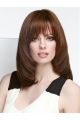 Brown Straight Shoulder Length  Monofilament  Layered Human Hair Women Wigs