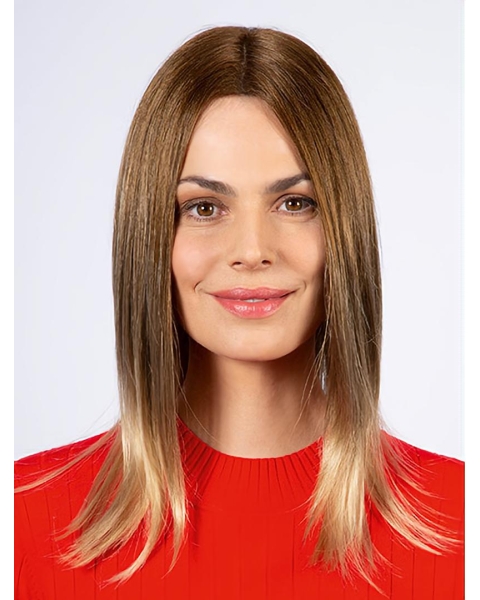 Shoulder Length Straight Without Bangs  Ombre/2 Tone Lace Front Synthetic Medium Women Wig