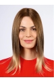 Shoulder Length Straight Without Bangs  Ombre/2 Tone Lace Front Synthetic Medium Women Wig