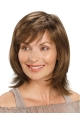 Brown Straight Shoulder Length Monofilament Synthetic Medium Length Wigs For Women