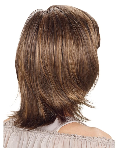 Brown Straight Shoulder Length Monofilament Synthetic Medium Length Wigs For Women