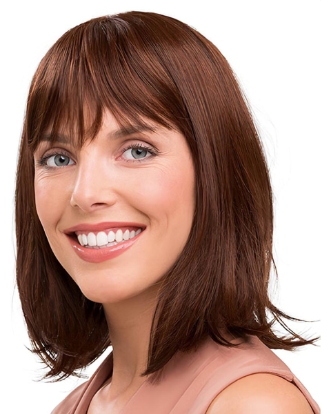 Auburn Shoulder Length Straight With Bangs Capless Synthetic Medium Length Women Wig