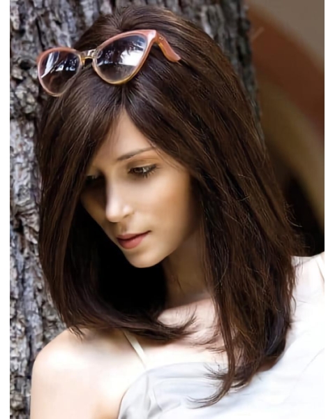 Straight Shoulder Length Monofilament Human Hair Women Wig